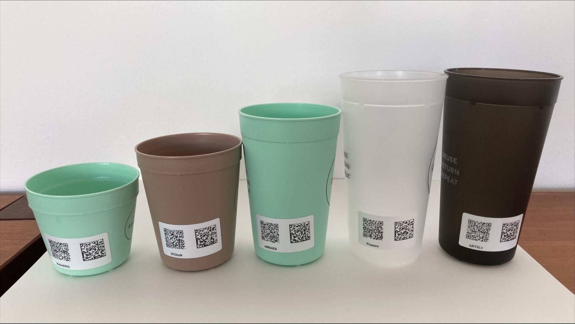 Berlin reusable cups sitting side by side on a counter