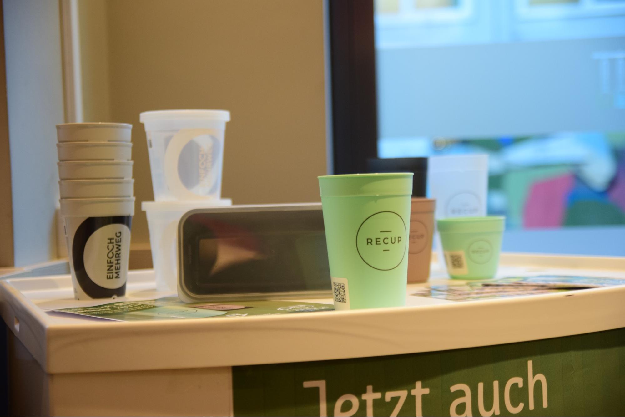 Berlin reusable cups sitting on a counter