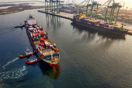 Cargo ship aerial view