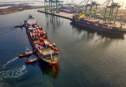 Cargo ship aerial view