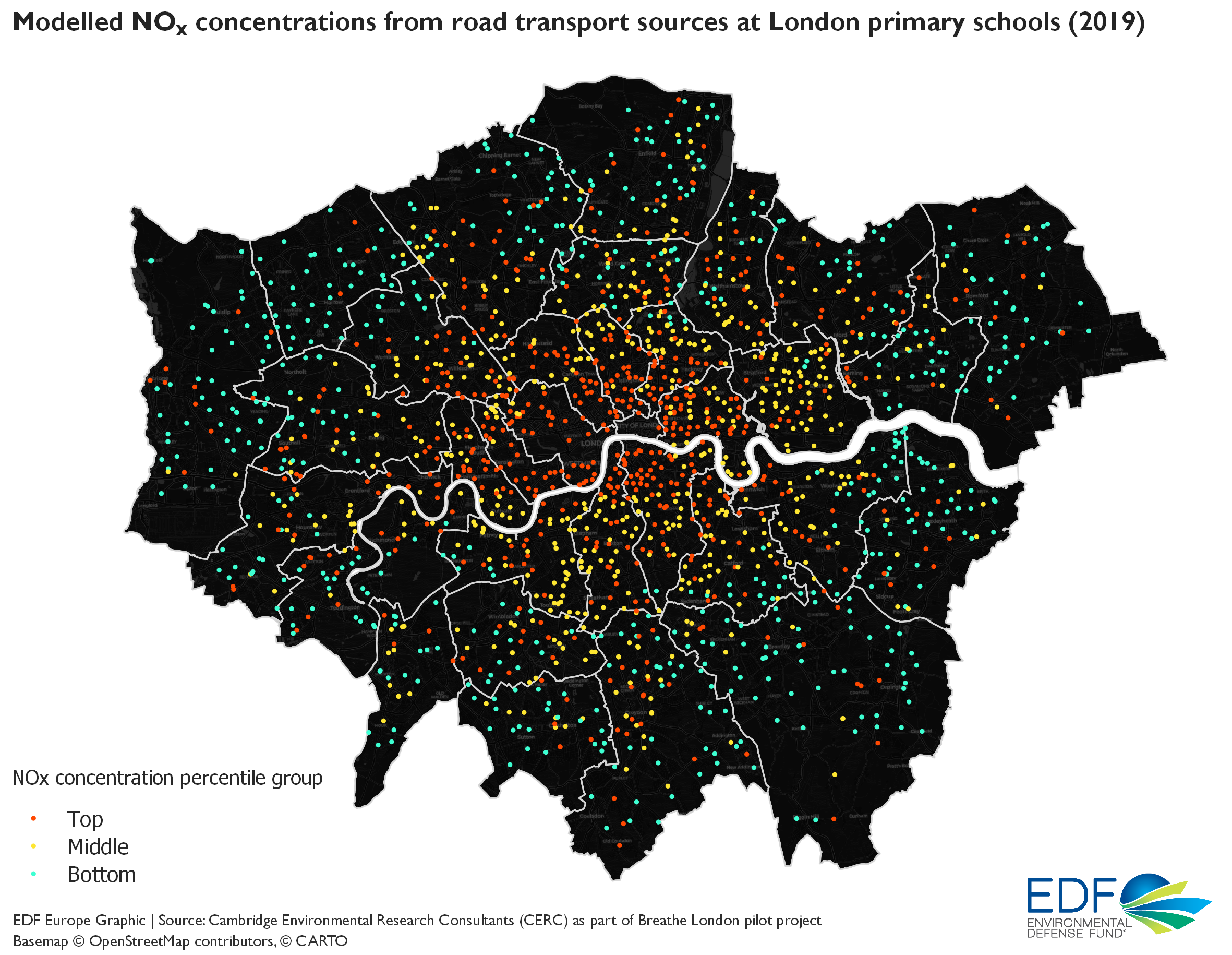Road transport map with dots for schools - May 2021