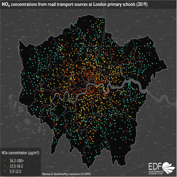 NOx sources schools map outer inner london - title